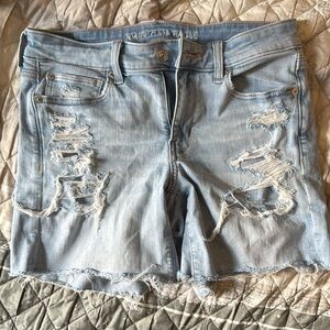 American Eagle Distressed Denim Midi Shorts